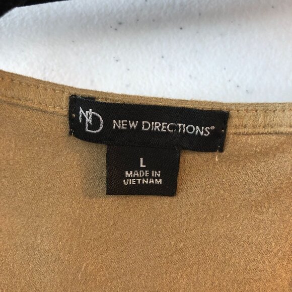 New Directions Womens Open Front Fringe Cardigan Faux Suede Beige L - Picture 3 of 5